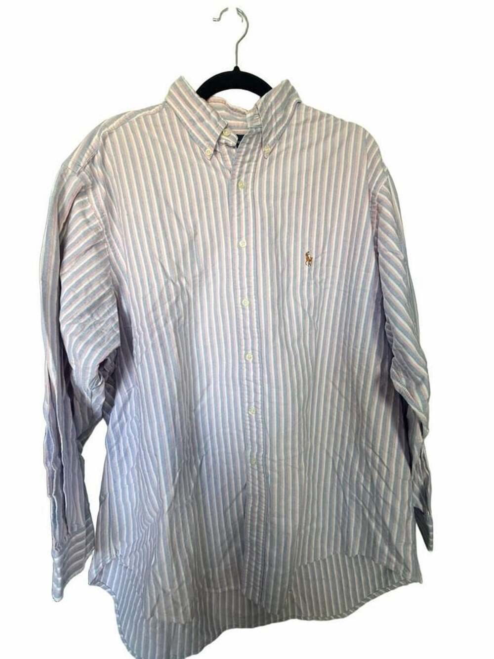 Ralph Lauren Yarmouth Oxford Shirt Size 17.5 34/35 Blue Pink Striped_224